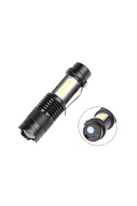Şarjlı LED El Feneri - 14500 Pil Dahil, 4 Işık Modu, Mini Boy