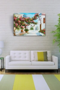 Sarmaşık ve Köy Evleri Yağlıboya Kanvas Tablo 50 x 70