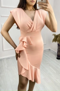 Scuba Kumaş Önü Fırfırlı Midi Boy Elbise