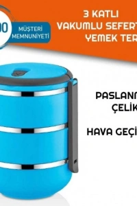 Sefer Tası Yemek Termosu Saklama Kabı Termosu 3lü - Mavi