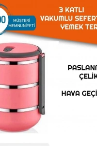 Sefer Tası Yemek Termosu Saklama Kabı Termosu 3lü - Pembe