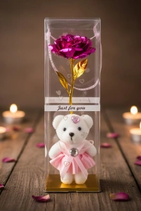 Şeffaf Kutulu Ayıcıklı Sonsuzluk Gülü