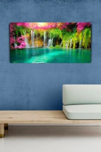 Şelale ve Göl Resmi Kanvas Tablo 60 x 120