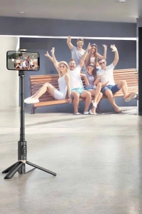 Selfie Çubuğu Tripod Kumandalı Telefon Tutucu Siyah