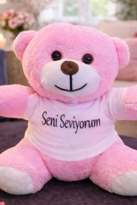 Seni Seviyorum Tişörtlü Pembe Peluş Ayıcık