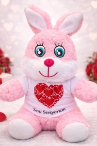 Seni Seviyorum Tişörtlü Pembe Peluş Tavşan