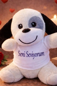 Seni Seviyorum Tişörtlü Sevimli Benekli Peluş Köpek