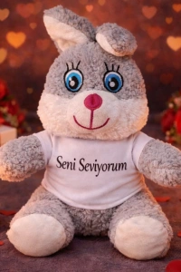 Seni Seviyorum Tişörtlü Sevimli Peluş Tavşan