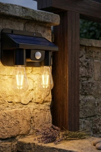 Sensörlü Solar İkili LED Ampul Lamba - Çift Başlıklı - Güneş Enerjili Aydınlatma
