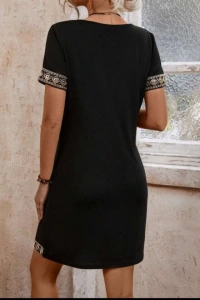 Şerit Detay V Yaka Yandan Cepli Viskon Elbise