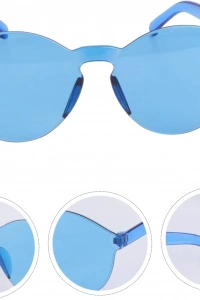 Sert Mika Oval Şekilli Çerçevesiz Mavi Gözlük Retro Parti 5x14 cm