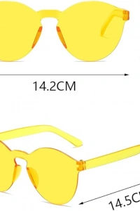 Sert Mika Oval Şekilli Çerçevesiz Sarı Gözlük Retro Parti 5x14 cm