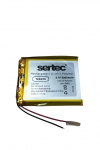 Sertec 785060 3.7V 3000mAh Li-Polymer Pil (Devreli/1.5A)
