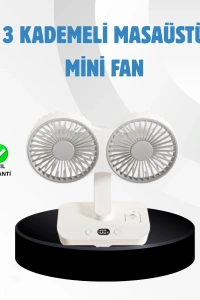 Sessiz Çalışan USB Şarjlı Çift Kafalı Masaüstü Fan – Ev ve Ofis İçin