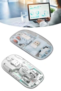Sessiz Tıklama Çift Modlu Bluetooth Ve Alıcı Şeffaf Mouse Fare