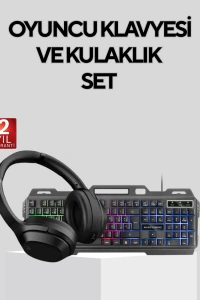 Set Işıklı Klavye Mouse + Bluetooth 5.2 Kulaklık  Paketi