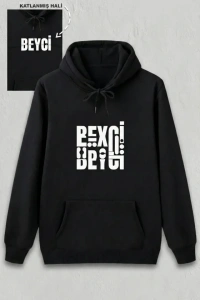 Sevgililer Günü Beyci Hediye Baskılı Oversize Kapüşonlu Sweatshirt - Siyah
