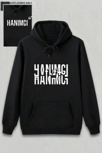 Sevgililer Günü Hanımcı Hediye Baskılı Oversize Kapüşonlu Sweatshirt - Siya