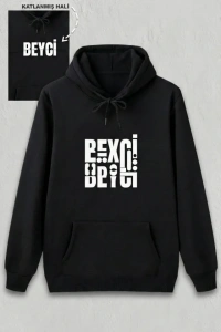 Sevgililer Günü Özel Kapüşonlu Beyci Baskılı Oversize Sweatshirt - Siyah