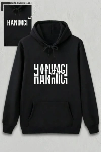 Sevgililer Günü Özel Kapüşonlu Hanımcı Baskılı Oversize Sweatshirt - Siyah