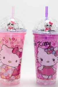 Sevimli Hello Kitty Işıklı Pipetli Boncuklu Suluk & Bardak (400 Ml)