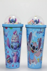 Sevimli Stitch Pipetli Boncuklu Termos Ve Suluk