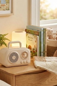 Sevimli Tasarımlı Taşınabilir Radyolu Bluetooth Hoparlör Bej