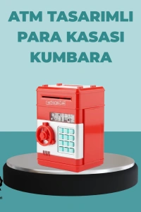 Şifreli Kırmızı ATM Tasarımlı Çelik Kasa Görünümlü Kumbara