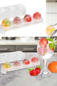 Silikon Tabanlı 4 Bölmeli Şeffaf Buz Kalıbı Yuvarlak Buzluk