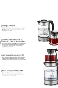 Sinbo 2si 1 Arada Çaycı - Kettle - 2.0L + 1.2L Kapasite - Cam Gövde