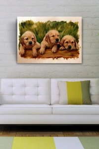 Şirin Yavru Köpekler Yağlıboya Kanvas Tablo 50 x 70