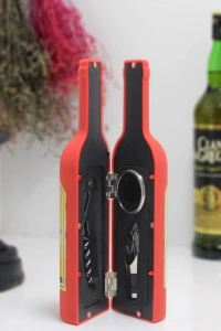 Şişe Tirbuşon Seti Küçük Boy Kırmızı