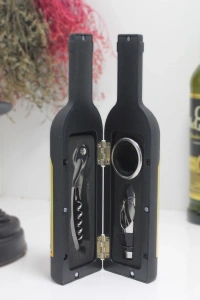 Şişe Tirbuşon Seti Küçük Boy Siyah Renk