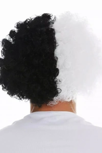 Siyah Beyaz Kıvırcık Afro Bonus Peruk Taraftar Bonus Saç