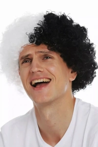 Siyah Beyaz Kıvırcık Afro Bonus Taraftar Peruğu
