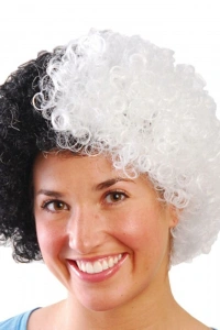 Siyah Beyaz Kıvırcık Afro Bonus Taraftar Peruğu