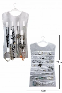 Siyah Çizgili Elbise Şeklinde Çift Taraflı Takı Organizeri