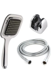 Siyah Duş Seti El Duşu Başlığı Spiral Hortum ve Duvar Askısı Banyo Duş Seti