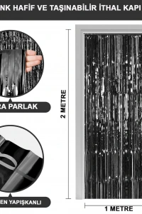 Siyah Ekstra Metalize Parlak Saçaklı Arka Fon Perde