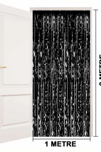 Siyah Ekstra Metalize Parlak Saçaklı Arka Fon Perde