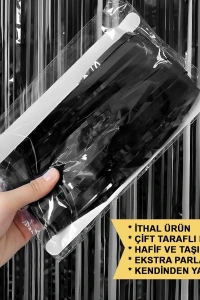 Siyah Ekstra Metalize Parlak Saçaklı Arka Fon Perde