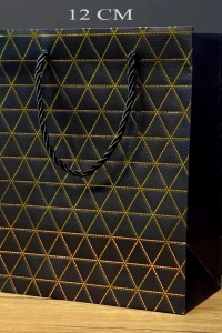 Siyah Geometrik Desenli Mini Boy Karton Hediye Çantası