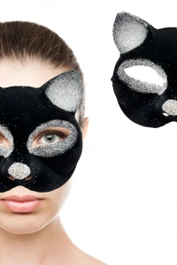 Siyah Gümüş Simli Kedi Maskesi