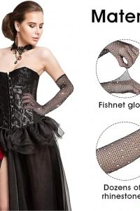 Siyah İncili Elmas File Örgü Uzun Eldiven