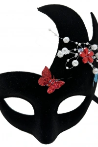 Siyah İncili Taşlı Süet Venedik Parti Maskesi