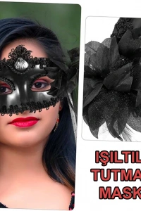 Siyah Işıltılı Tutmalı Fotoğraf Çekimi Maskesi
