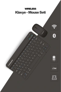 Siyah Kablosuz Klavye Ve Mouse Seti