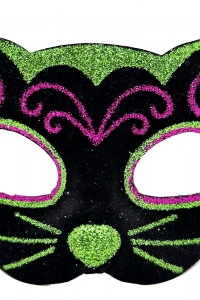 Siyah Kadife İşlemeli Kedi Maskesi