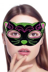 Siyah Kadife İşlemeli Kedi Maskesi