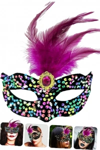 Siyah Kadife Rengarenk Payetli Pembe Parti Maskesi